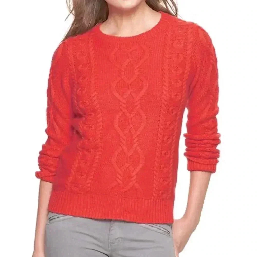 GAP COZY ORANGE CABLE KNIT CREW NECK SWEATER